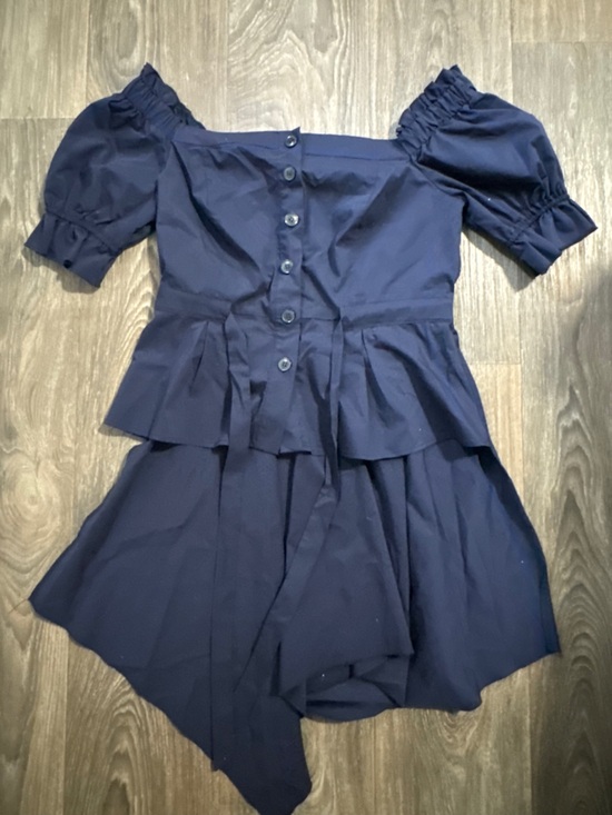 New York & Company Tops - New York & Company Navy Blue Off-Shoulder Peplum Button Front Top
